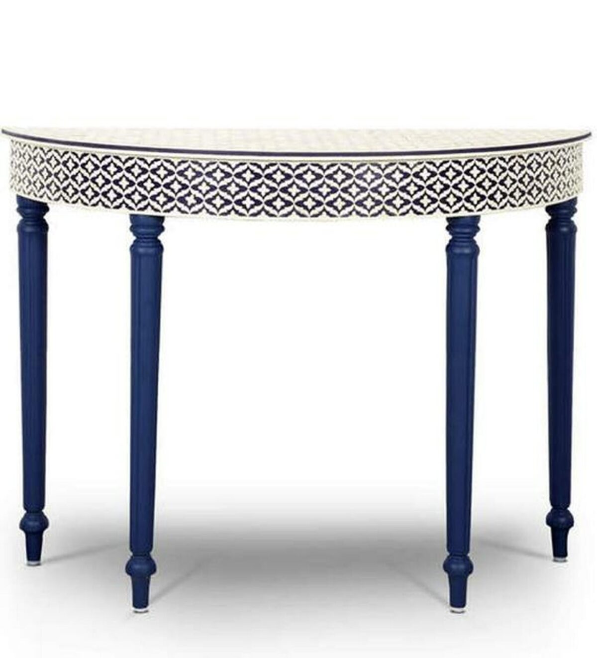 Indian Motif Bone Inlay Embossed Console in Blue