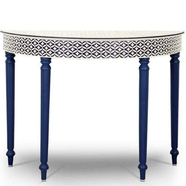 Indian Motif Bone Inlay Embossed Console in Blue