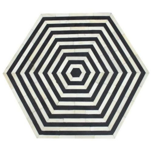 Striped Hexagonal Bone Inlay Black Side table / Stool