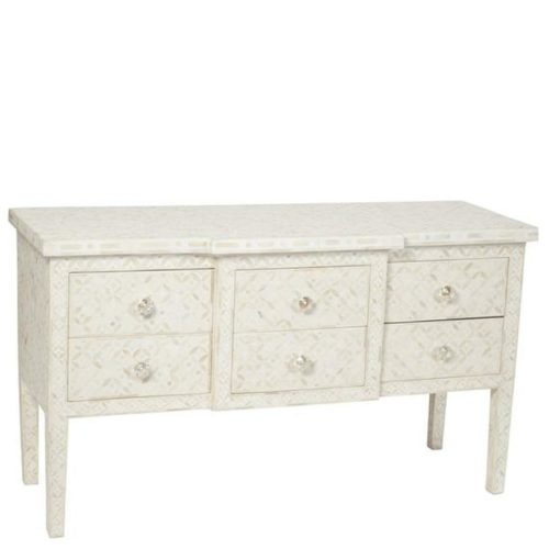 Geometric Bone Inlay 6 Drawers Console Table in White