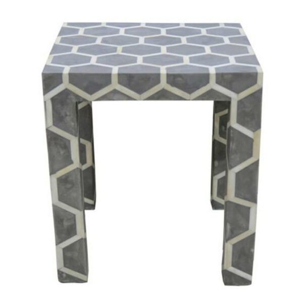 Honeycomb Bone Inlay Side table in Grey