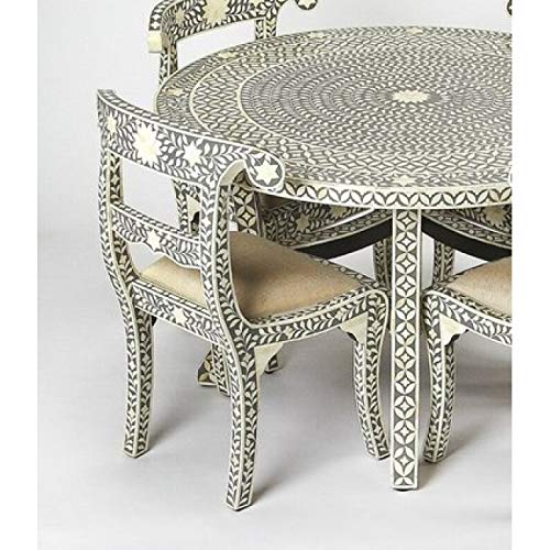 Bone Inlay Dining Table with Chairs Floral Grey