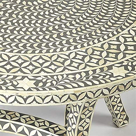 Bone Inlay Dining Table with Chairs Floral Grey
