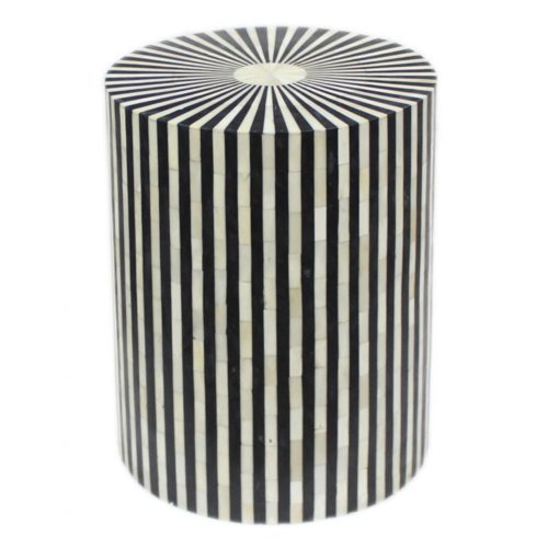 Striped Bone Inlay Drum / Stool / Side Table in Black