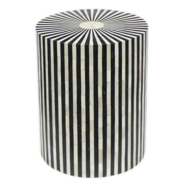 Striped Bone Inlay Drum / Stool / Side Table in Black