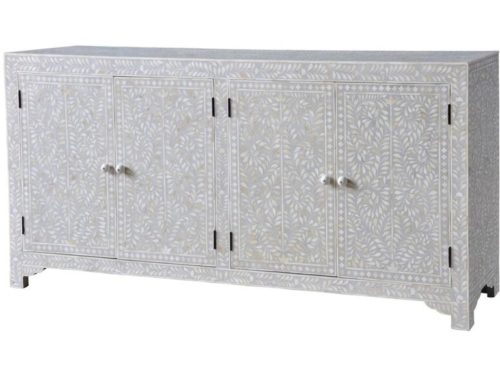 Floral Bone Inlay Side Board in Grey with 4 doors