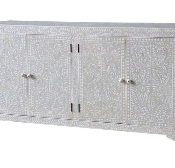 Floral Bone Inlay Side Board in Grey with 4 doors