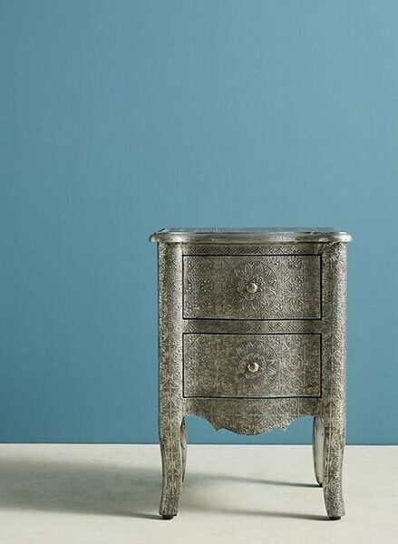 German Silver Bedside with 2 Drawers – Antique Finish