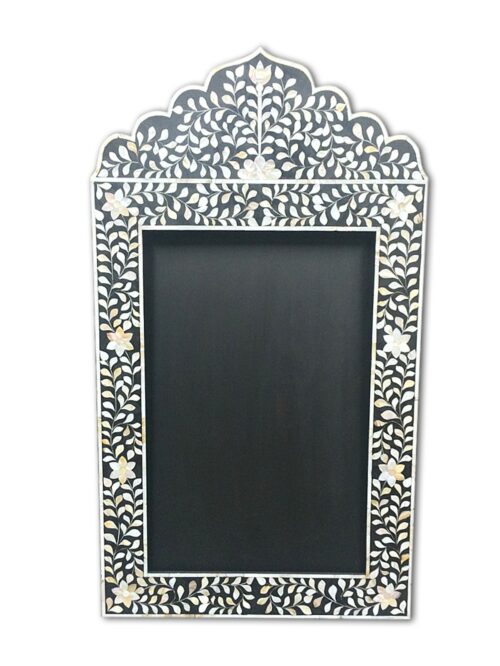 Crested Mother of Pearl Inlay Mirror Floral – Black