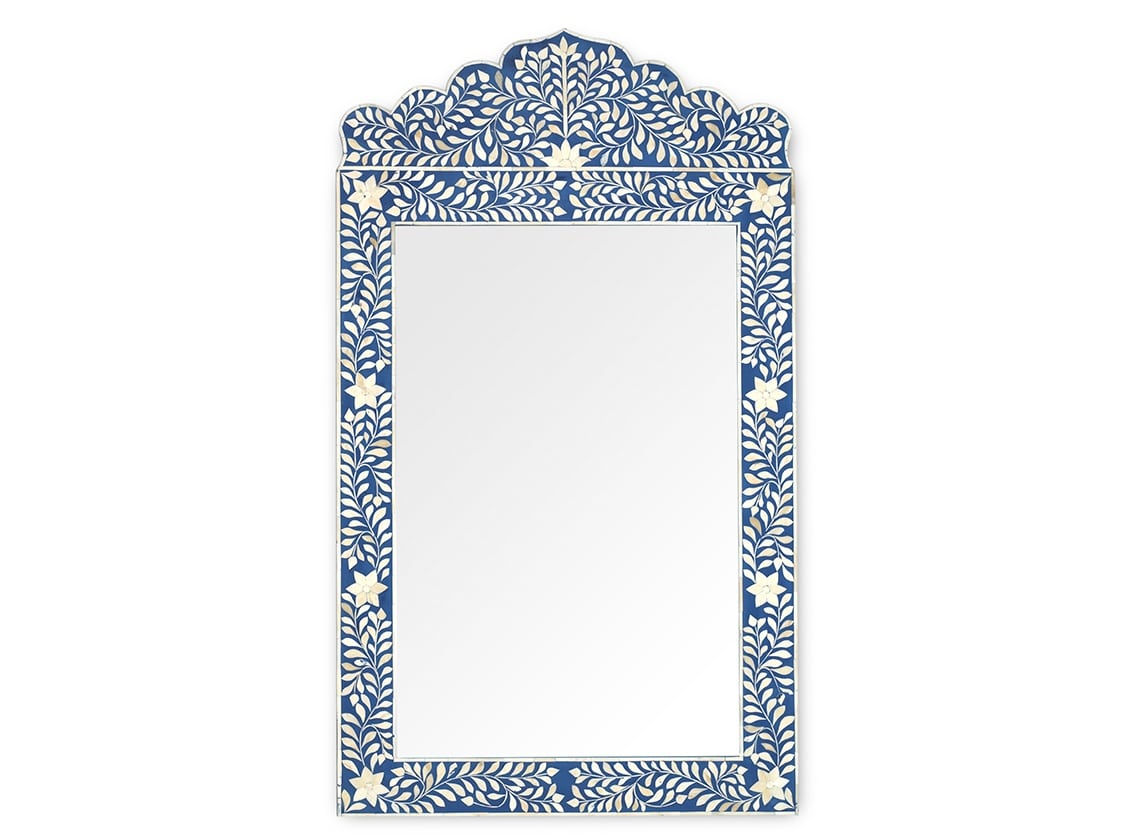Crested Bone Inlay Mirror Floral – Blue