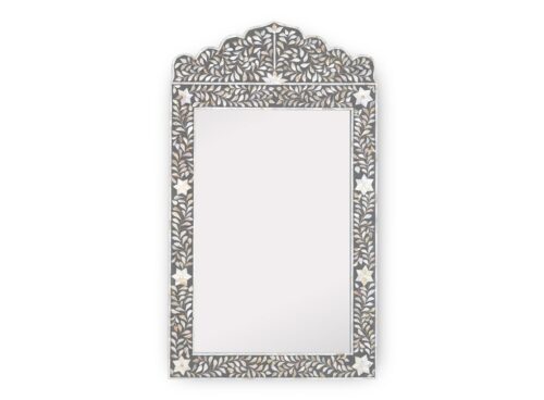 Crested Mother of Pearl Inlay Mirror Floral – Grey