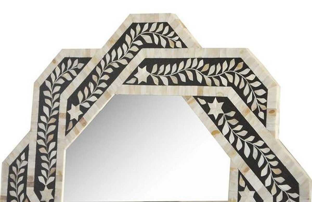 Mother of Pearl Inlay Mirror / Octagonal Floral Wall Mirror in Black