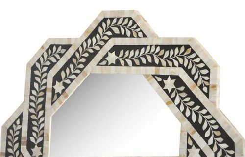Mother of Pearl Inlay Mirror / Octagonal Floral Wall Mirror in Black