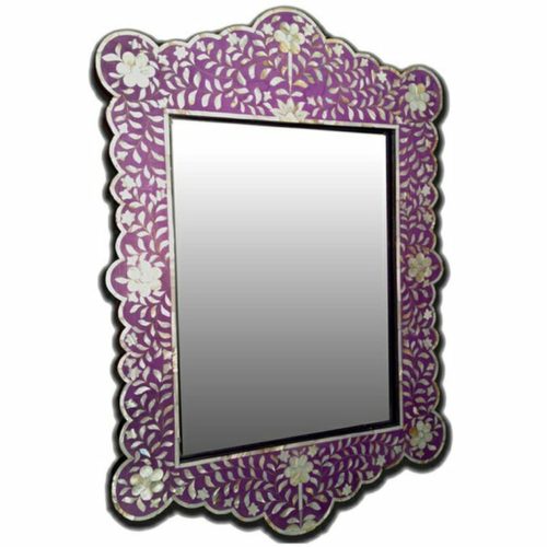 Scalloped Mother of Pearl Inlay Mirror Floral – Black