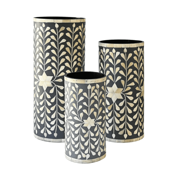 Bone Inlay Vases – Set of 3