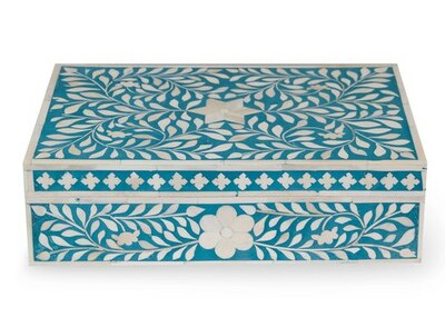 Floral Bone Inlay Box – Sapphire Blue