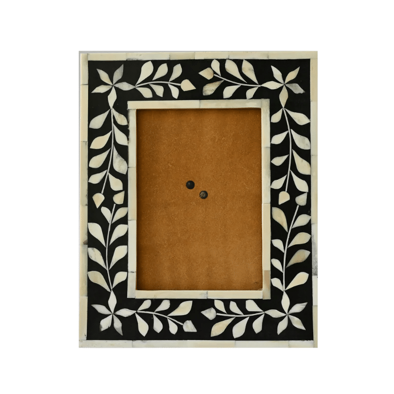 Floral Bone Inlay Photo Frame – Black