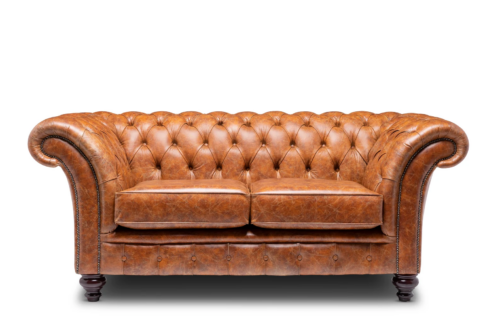 Chesterfield Real Leather Two Seater Sofa Tan