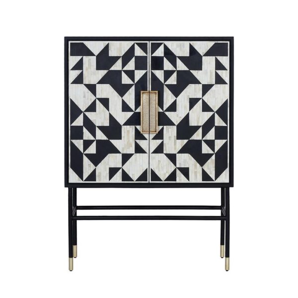 Bone Inlay Bar Cabinet in Black and White