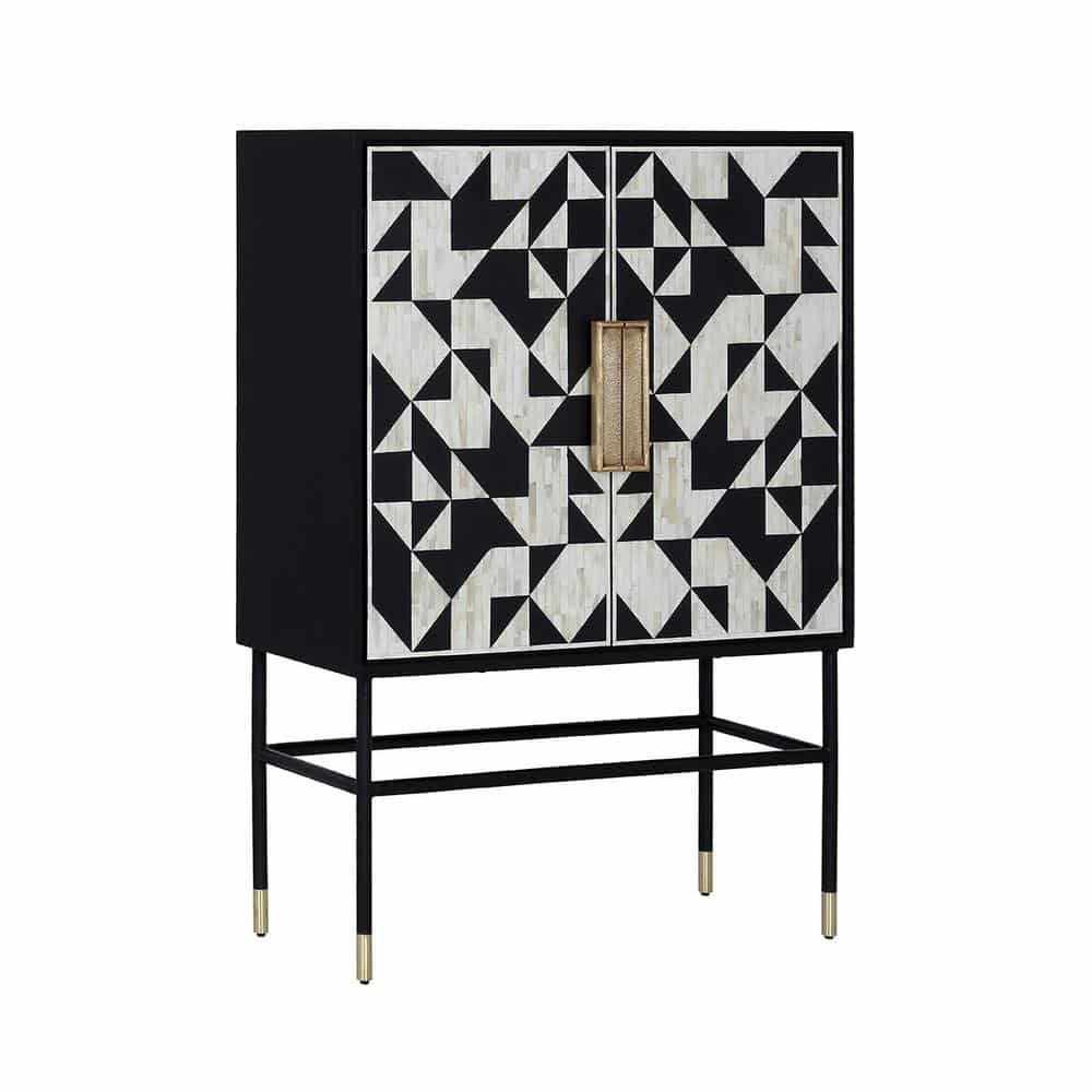 Bone Inlay Bar Cabinet in Black and White