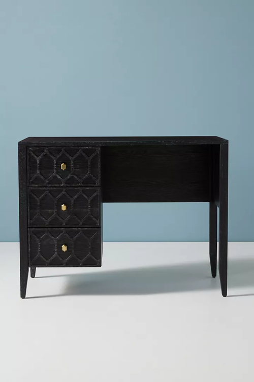 Wooden Lattice Textured Console / Desk – Black