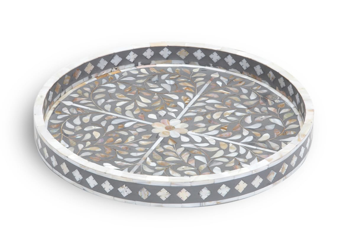 Floral Mother of Pearl Inlay Round Tray