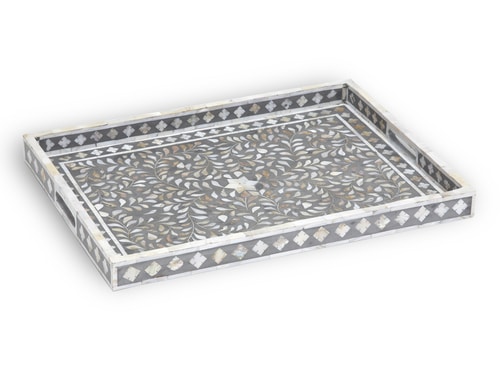 Floral Mother of Pearl Inlay Tray – Grey