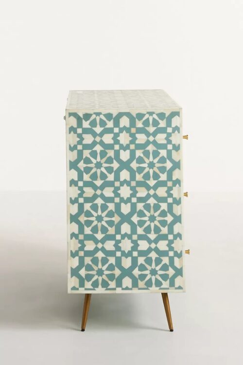 Moroccan Bone Inlay Chest of 6 Drawers in Green