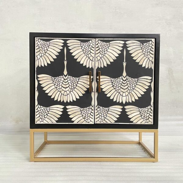 Handmade Bone Inlay Swan Cabinet