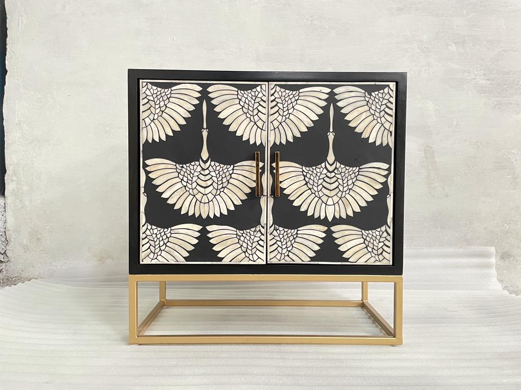 Handmade Bone Inlay Swan Cabinet