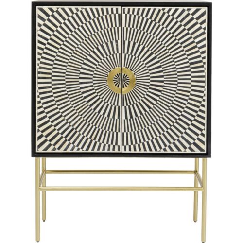 Isabella Bone Inlay Bar Cabinet in Black and White