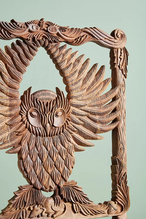Handcarved Owl Dining Chair - Natural