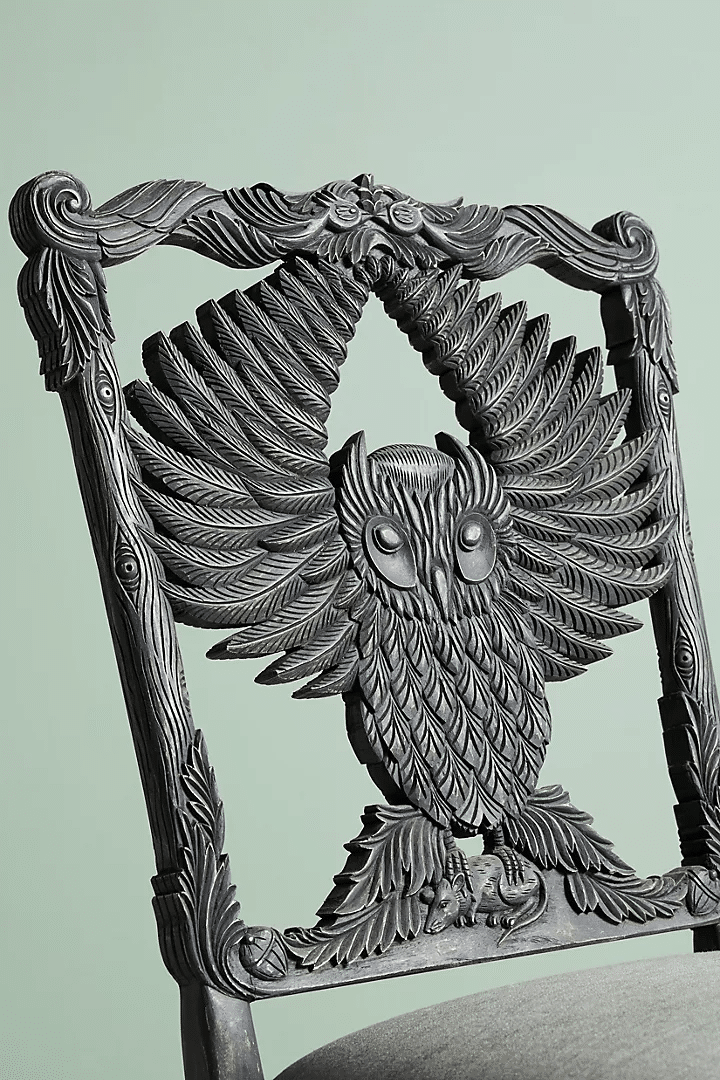 Handcarved Owl Dining Chair - Natural