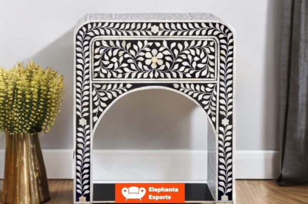 Trisha Bone Inlay Bedside Waterfall Floral Black