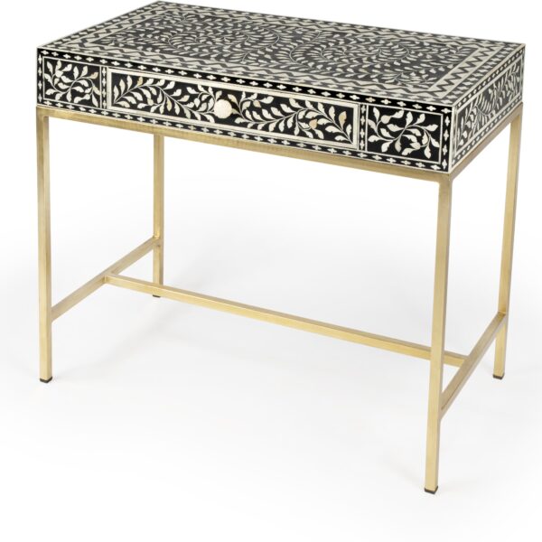 Floral Bone Inlay Console with Metal Stand / Vanity