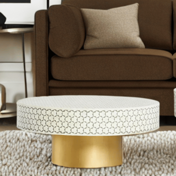 Targua Bone Inlay Coffee Table Round Moss Green