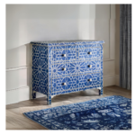 Bone Inlay Chest of 4 Drawers Abstract Navy Blue