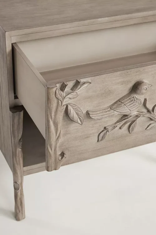 Handcarved Bird Wooden Nightstand