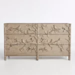 Handcarved Bird Wooden Six Drawer Dresser