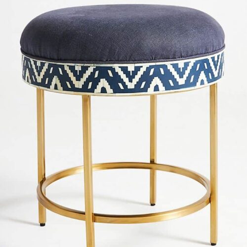 Ikat Bone Inlay Stool / Side table in Blue