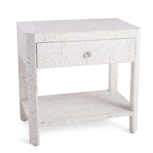 Aadya White Bone Inlay Nightstand