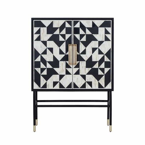 Bone Inlay Bar Cabinet in Black and White