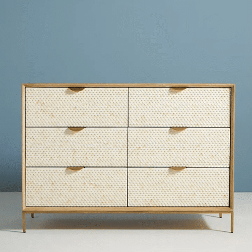 Bone Inlay 6 Drawer Dresser Fish Scale Neutral