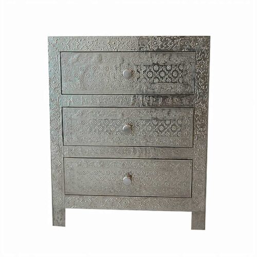 German Silver Bedside with 3 Drawers