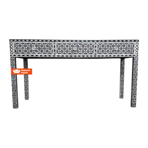 Geometric Mother of Pearl Inlay Console in Black