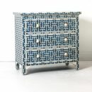 Dark Blue Bone Inlay Chest Of 3 Drawers Lattice