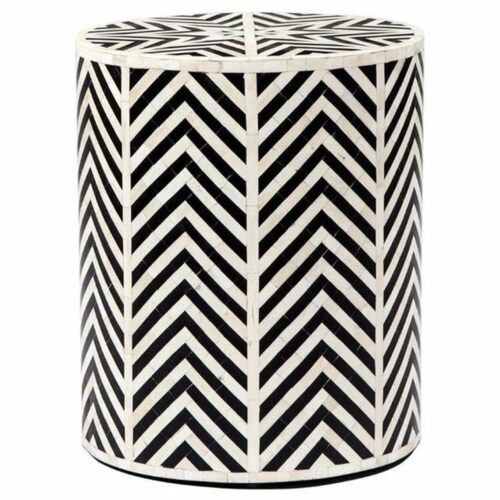 Chevron Bone Inlay Round Stool / Side table in Black
