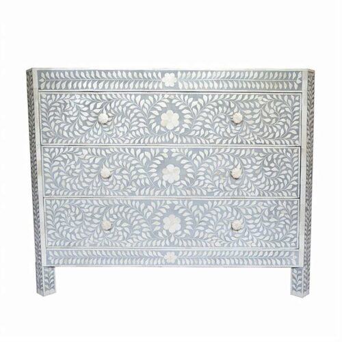 Bone Inlay Floral Chest of 3 Drawers Tapered Edges