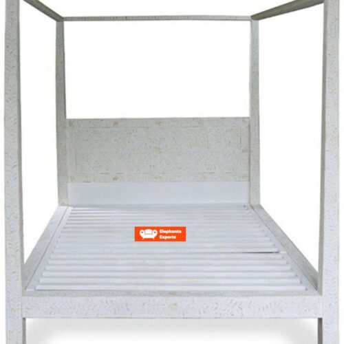 Floral White 4 Post Bone Inlay Bed