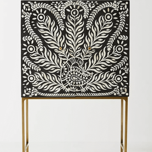 Peacock Bone Inlay Bar Cabinet